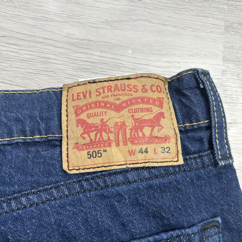 NEW Levis 505 Jeans‎ Mens 44x32 Blue Regular Straight Flex Denim Big & Tall